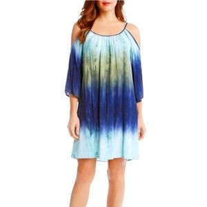 Karen Kane cold shoulder dress sea glass blue green ombre extra small NEW